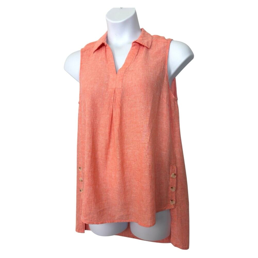 Linen Blend Tunic Top M Sleeveless Coral High Low Coastal